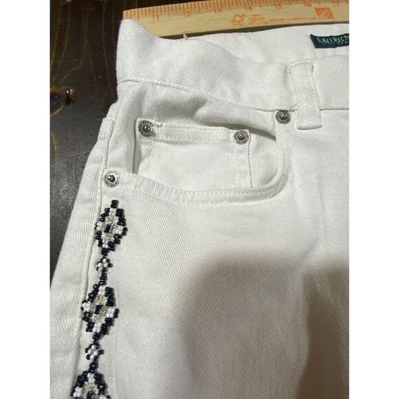 Ralph Lauren Jeans Southwestern Beaded Bootcut White Boho Sz 4 Embellished chic - Picture 7 of 15